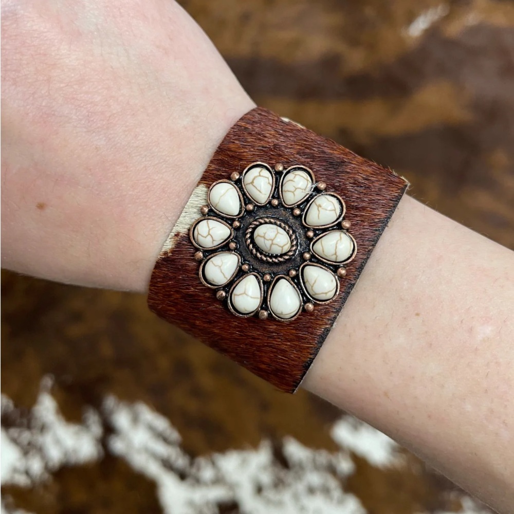 Better Together Cowhide + Ivory Concho Cuff Bracelet